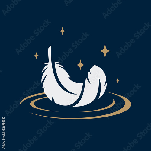 Floating magical white feather icon. Vector illustration.