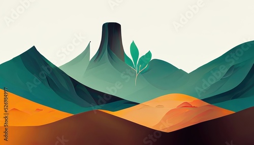nature background illustration, green hills, mountains, blue sky
