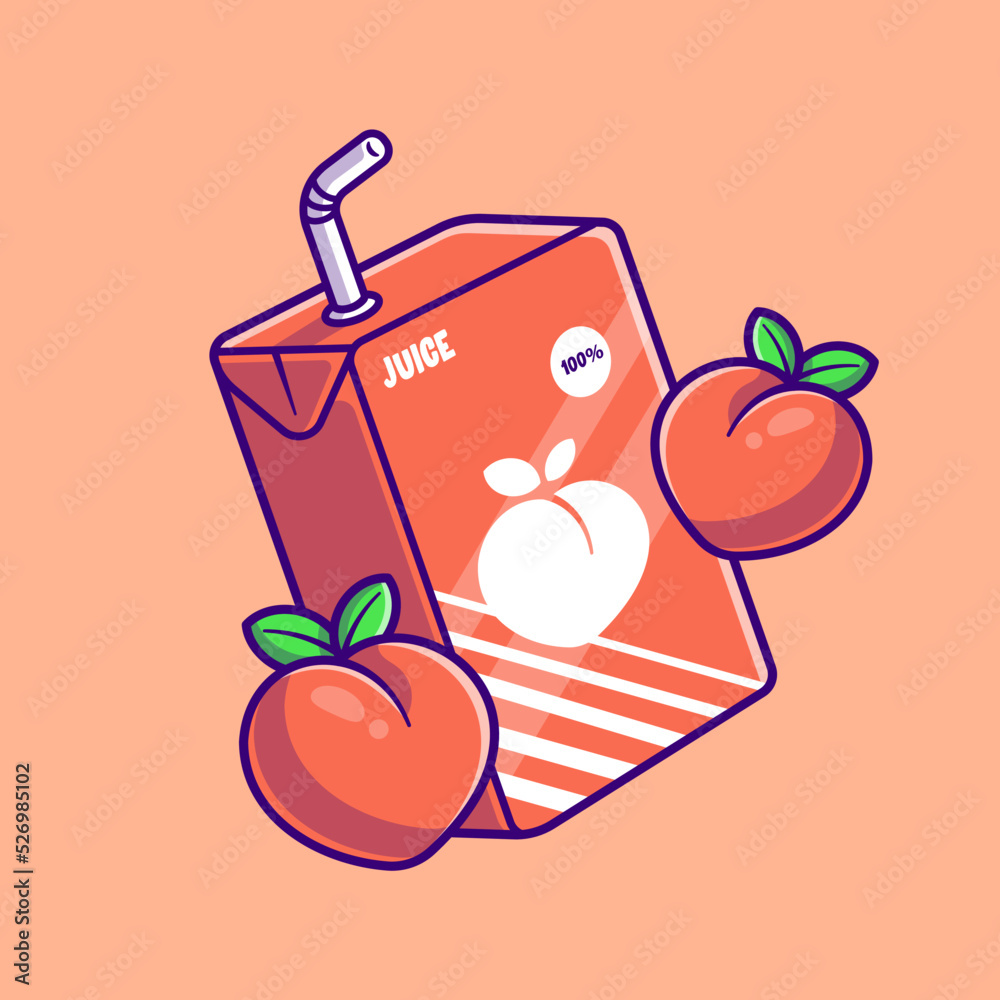 Peach Juice Box Cartoon Vector Icon Illustration. Food And Drink Icon