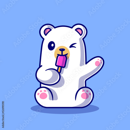 Cute Polar Bear Eating Popsicle Ice Cream Cartoon Vector Icon
Illustration. Animal Food Icon Concept Isolated Premium
Vector. Flat Cartoon Style