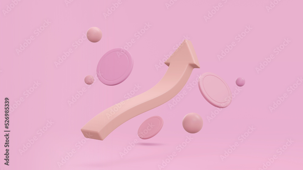Concept 3d growth stock chart with coins investing icon, Uptrend stock market graph. 3d rendering on the pink background Concept 3d growth stock chart with coins investing icon, Uptrend stock market graph. 3d rendering on the pink background