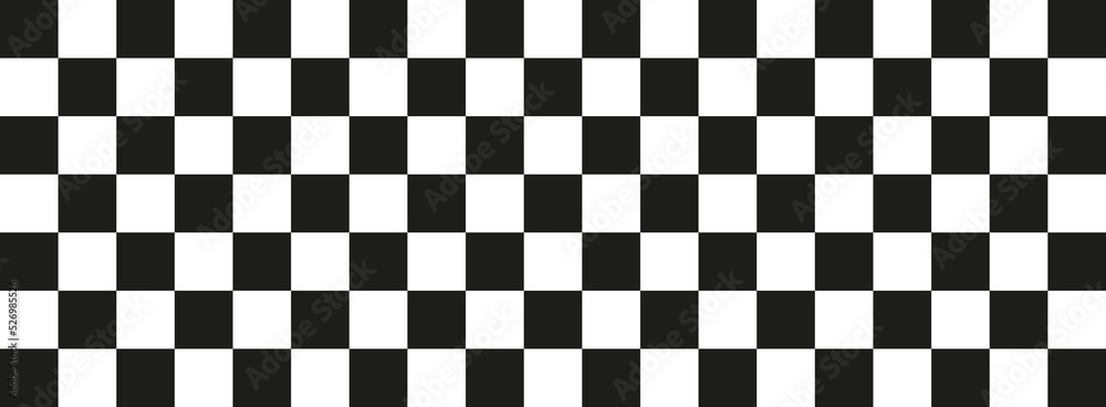 Fototapeta premium Black white tile long banner background design vector. Checkered pattern wallpaper. Racing flag shape texture.