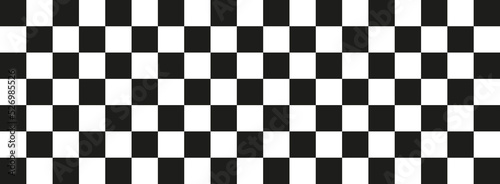 Black white tile long banner background design vector. Checkered pattern wallpaper. Racing flag shape texture.
