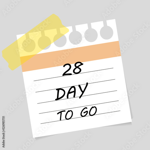 Vector illustration. Deadline, calendar, notebook, time management. 28 days left