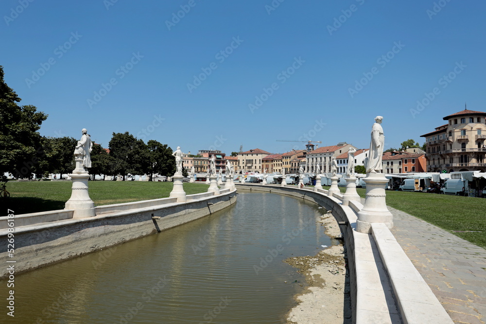 Prato della Valle, the large square in the city center of Padua. Among the largest squares in Europe. Padua, Veneto, Italy.