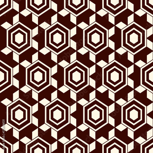 Honeycomb seamless pattern. Hexagon mosaic tiles ornament. Ethnic surface print. Repeated geometric figures background. Ornamental wallpaper. Modern geo design digital paper. Vector abstract work.