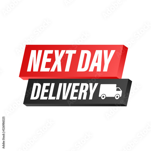Flat set with red next day delivery on white background for promo design. Business vector icon