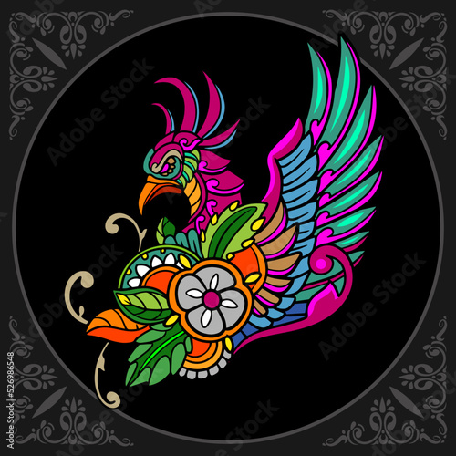 Colorful Phoenix bird zentangle arts isolated on black background