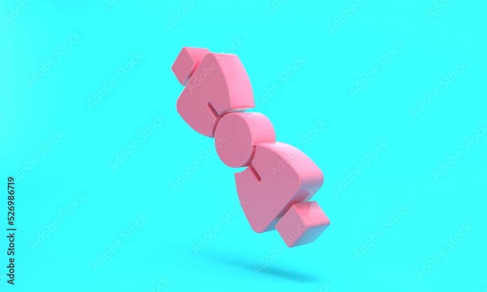 Pink Bow tie icon isolated on turquoise blue background. Minimalism concept. 3D render illustration Pink Bow tie icon isolated on turquoise blue background. Minimalism concept. 3D render illustration