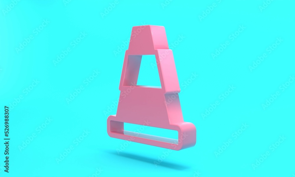 Pink Traffic cone icon isolated on turquoise blue background. Minimalism concept. 3D render illustration Pink Traffic cone icon isolated on turquoise blue background. Minimalism concept. 3D render illustration