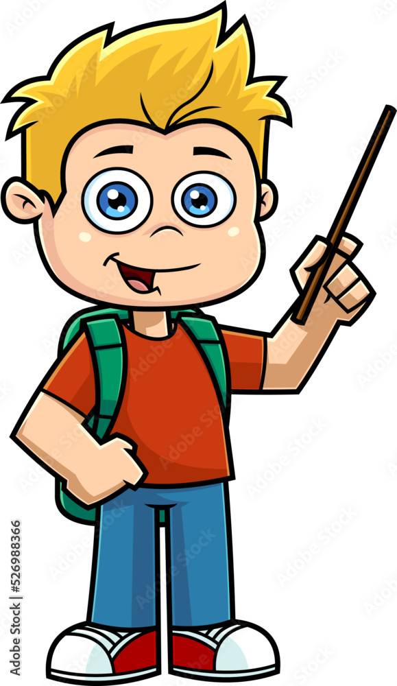 School Boy Cartoon Character Holding A Pointer And Speak. Vector Hand Drawn Illustration Isolated On Transparent Background School Boy Cartoon Character Holding A Pointer And Speak. Vector Hand Drawn Illustration Isolated On Transparent Background