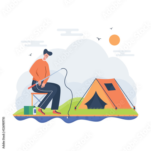 boy enjoying the fishing and camping