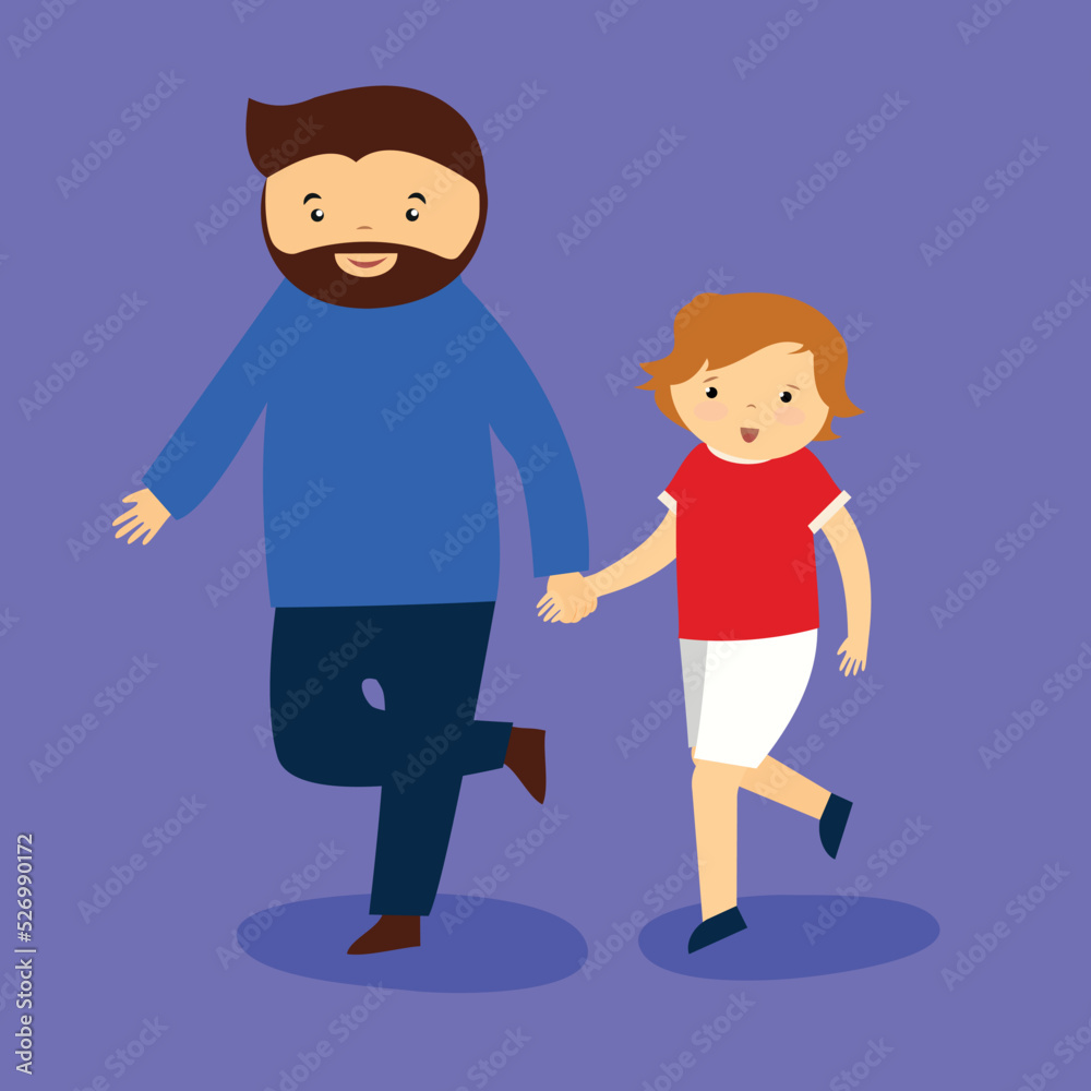 Dad walks with his son by the hand