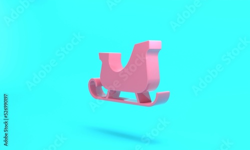 Pink Christmas santa claus sleigh icon isolated on turquoise blue background. Merry Christmas and Happy New Year. Minimalism concept. 3D render illustration