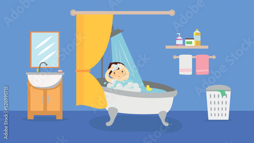 boy taking a bath in the bathroom