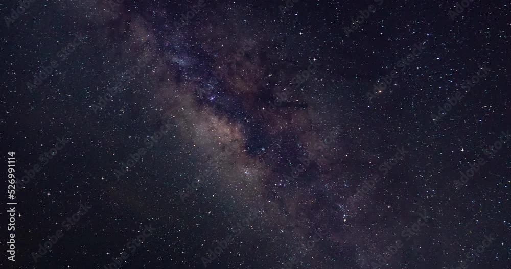 Milky Way galaxy exploration through outer space towards glowing milky way galaxy. 4K looping animation of flying through glowing nebulae, clouds and stars field. Animation video