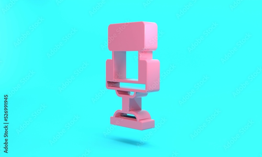 Pink Office chair icon isolated on turquoise blue background. Minimalism concept. 3D render illustration Pink Office chair icon isolated on turquoise blue background. Minimalism concept. 3D render illustration