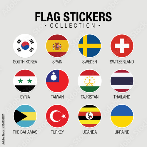 National Flags Of The World Stickers With Names. Circled Flags, Circular Design Stickers © AwaIs