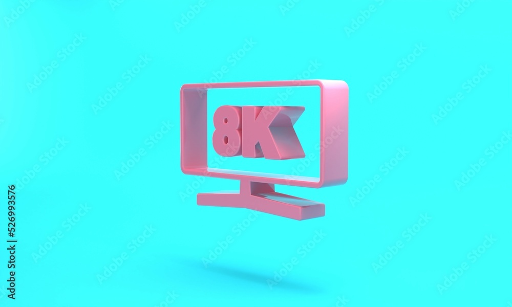 Pink Computer monitor icon isolated on turquoise blue background. PC component sign. Minimalism concept. 3D render illustration