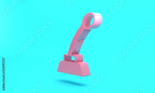 Pink Microphone icon isolated on turquoise blue background. On air radio mic microphone. Speaker sign. Minimalism concept. 3D render illustration