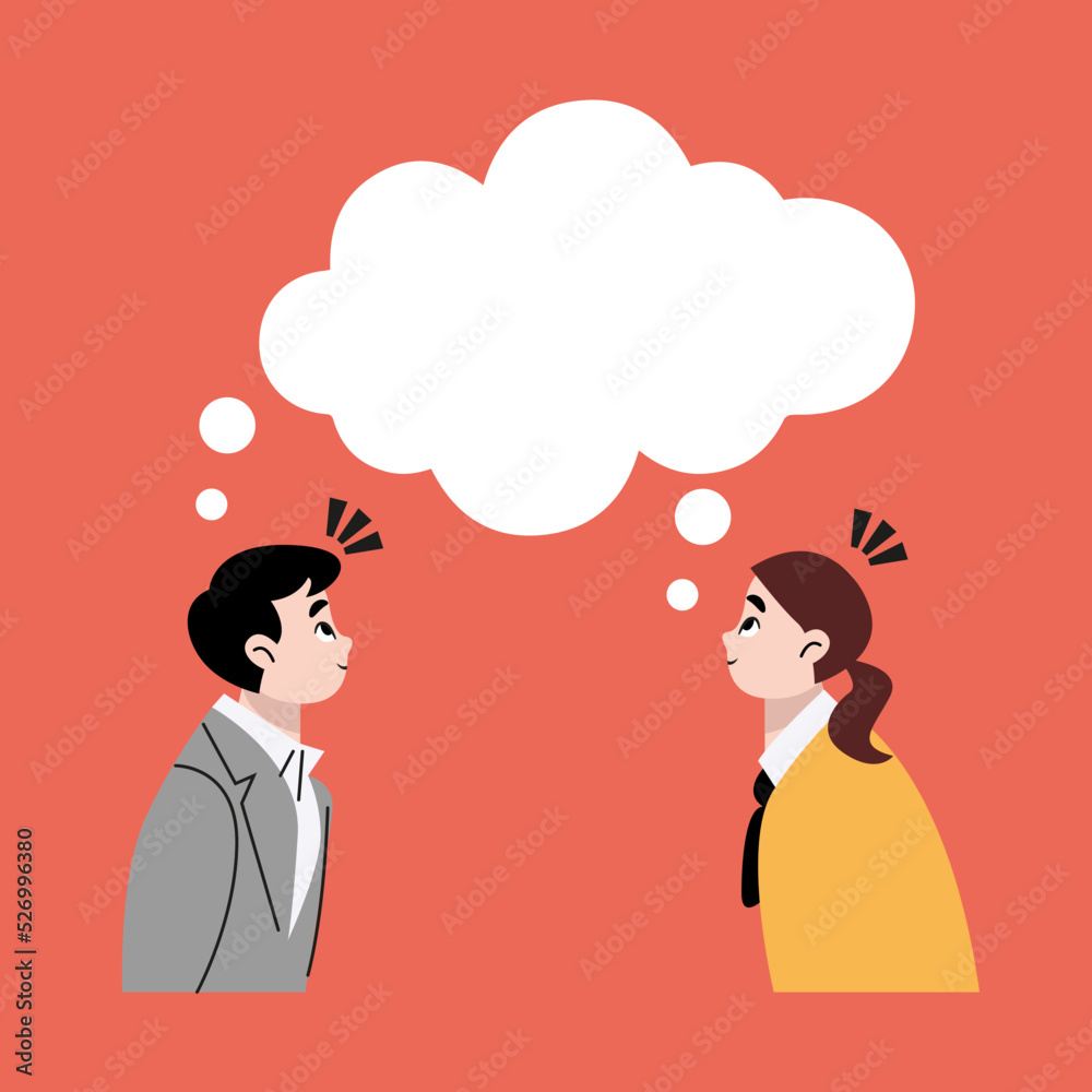 People icons with colorful dialog speech bubbles. Flat vector illustration isolated on red background People icons with colorful dialog speech bubbles. Flat vector illustration isolated on red background