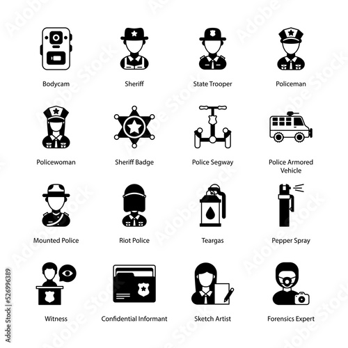 Law Enforcement Glyph Icons - Solid, Vectors