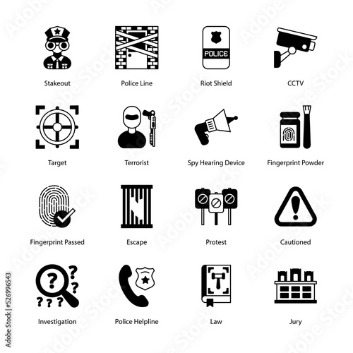 Law Enforcement Glyph Icons - Solid, Vectors