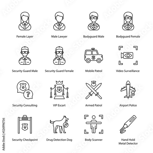 Law Enforcement Outline Icons - Stroked, Vectors