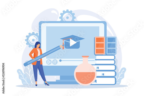 Color theory online studying. Web design basics, drawing tutorial, interior designer. Female artist cartoon character holding pencil.