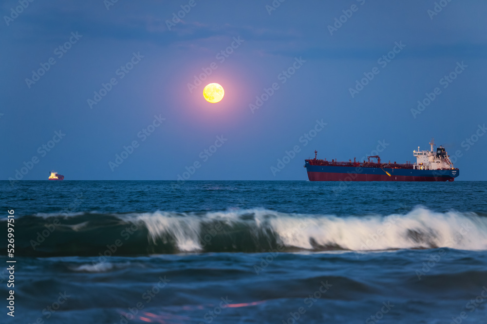 Sailing ship and Moonlight Night Sea