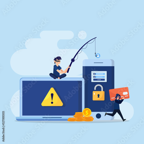Cyber Crime, Vector concept of phishing scam. hacker attack and web security.