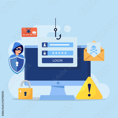 Cyber Crime, Vector concept of phishing scam. hacker attack and web security.