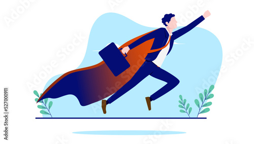 Flying superhero businessman - Vector illustration of business person with superhero cape heading for success. Flat design vector illustration with white background © Knut