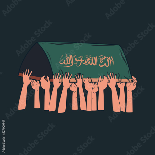islamic funeral illustration with green colored fabric covered coffin