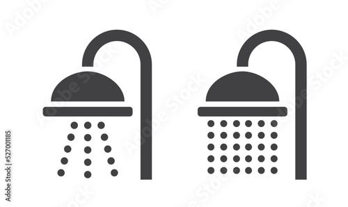 Shower head trickling water, graphic, icon. 