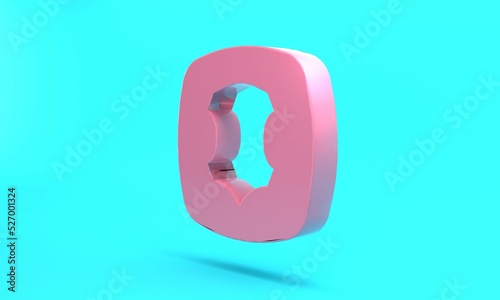 Pink Leather icon isolated on turquoise blue background. Minimalism concept. 3D render illustration