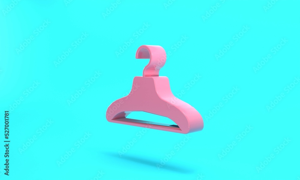 Pink Hanger wardrobe icon isolated on turquoise blue background. Cloakroom icon. Clothes service symbol. Laundry hanger sign. Minimalism concept. 3D render illustration Pink Hanger wardrobe icon isolated on turquoise blue background. Cloakroom icon. Clothes service symbol. Laundry hanger sign. Minimalism concept. 3D render illustration