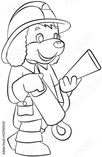 Fireman dog. Element for coloring page. Cartoon style.