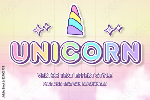unicorn cute kawaii kids pastel holograph 3d editable text effect font style template banner poster background