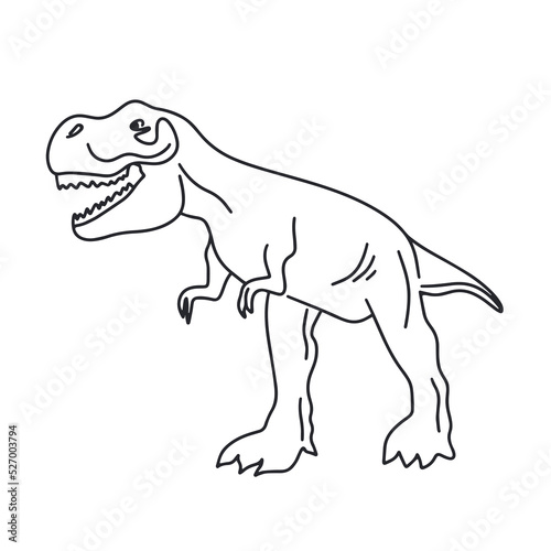 Tirex dinosaur outline image isolated vector illustration. Simple hand drawn sketch of prehistoric extinct animal with big teeth. Dino with grin decoration