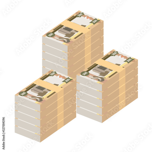 UAE Dirham Vector Illustration. United Arab Emirates money set bundle banknotes. Paper money 200 AED. Flat style. Isolated on white background. Simple minimal design.