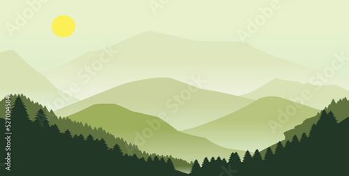 background of beautiful mountains and pines forest © nurjali
