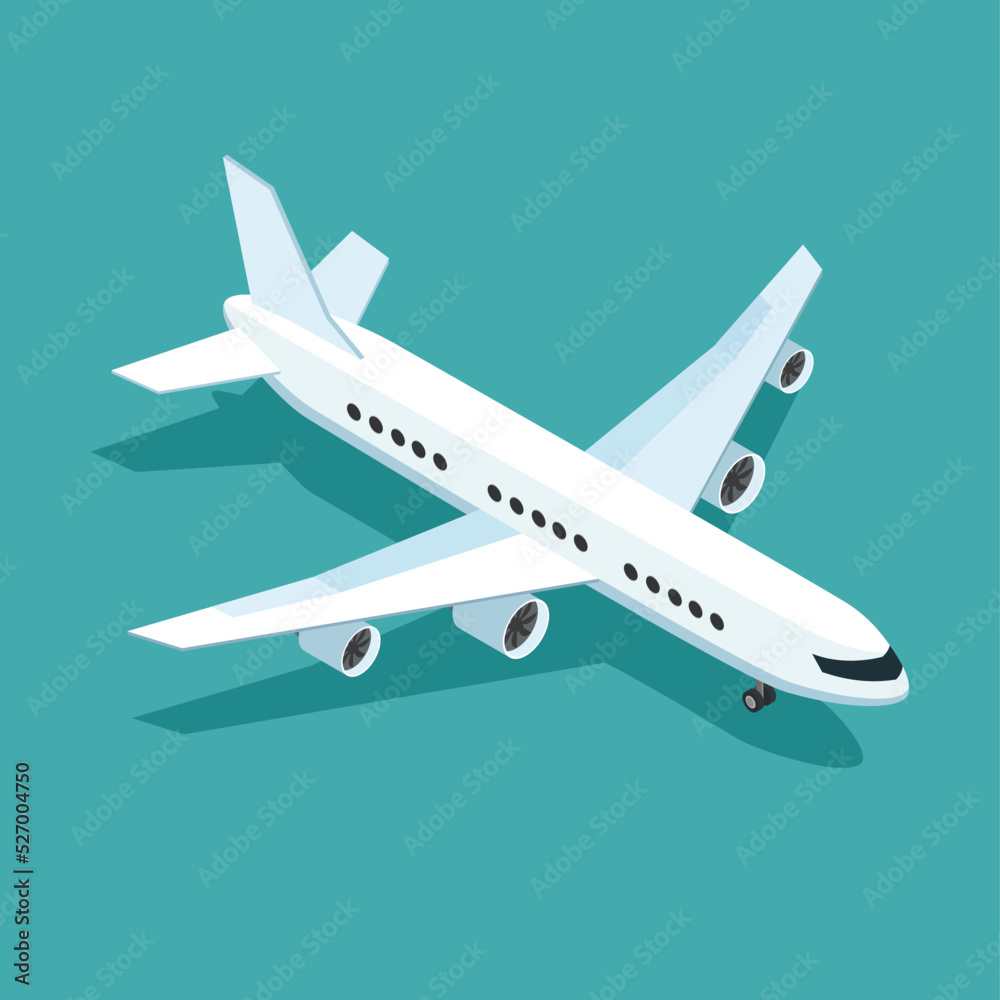 Passenger Airplane parking on blue background. Vector illustration cartoon flat design.