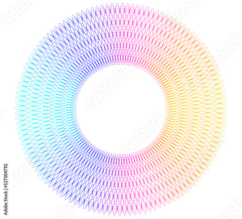 Design element circle. Isolated bold vector colors  golden ring from. Abstract glow wavy stripes of many glittering swirl created using Blend Tool. Vector illustration EPS10 for your presentation