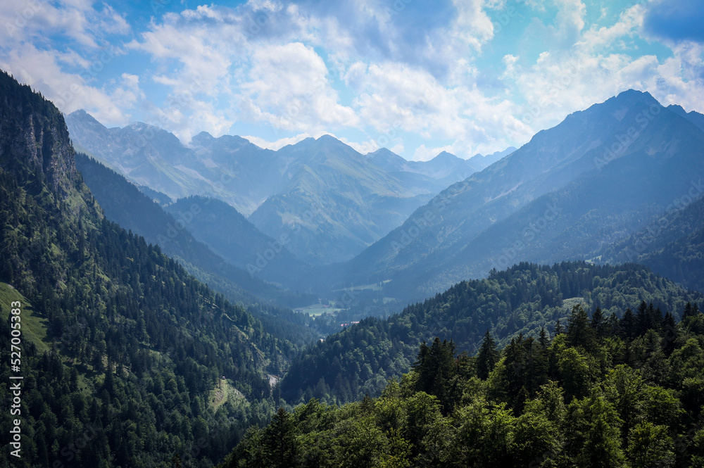 Mountain panorama in Bavarian Alpes near Obersdorf Germany. 