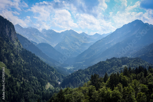 Mountain panorama in Bavarian Alpes near Obersdorf Germany. 