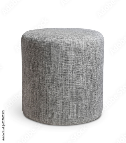 Front view of gray round soft pouffe stool