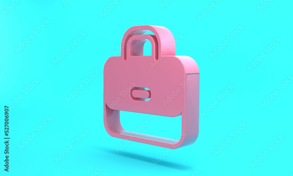 Pink Briefcase icon isolated on turquoise blue background. Business case sign. Business portfolio. Minimalism concept. 3D render illustration Pink Briefcase icon isolated on turquoise blue background. Business case sign. Business portfolio. Minimalism concept. 3D render illustration