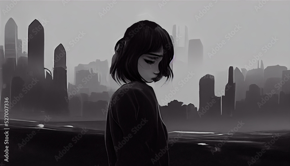 Sad cartoon girl crying. A drawing of a cute sad woman being depressed.  Hearthbroken woman, digital artwork. Illustration of depression. Lonely  lady with depression. Digital painting, drawing. Stock Illustration | Adobe  Stock