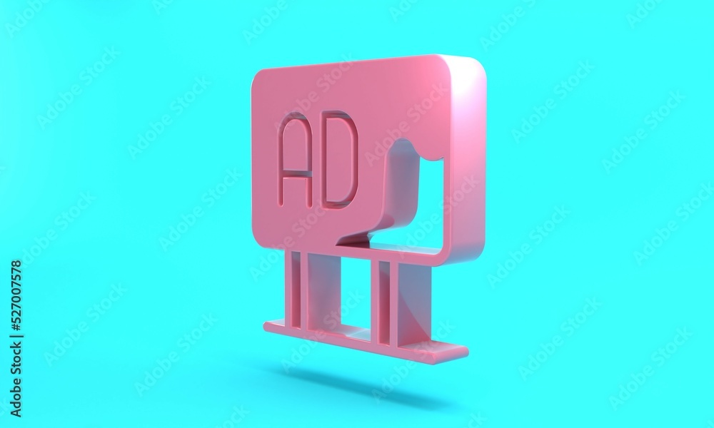 Pink Advertising icon isolated on turquoise blue background. Concept of marketing and promotion process. Responsive ads. Social media advertising. Minimalism concept. 3D render illustration Pink Advertising icon isolated on turquoise blue background. Concept of marketing and promotion process. Responsive ads. Social media advertising. Minimalism concept. 3D render illustration